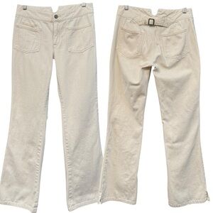 Express Vintage Precision Fit Beige Cotton Pants 5/6 Buckle Back Split Hem